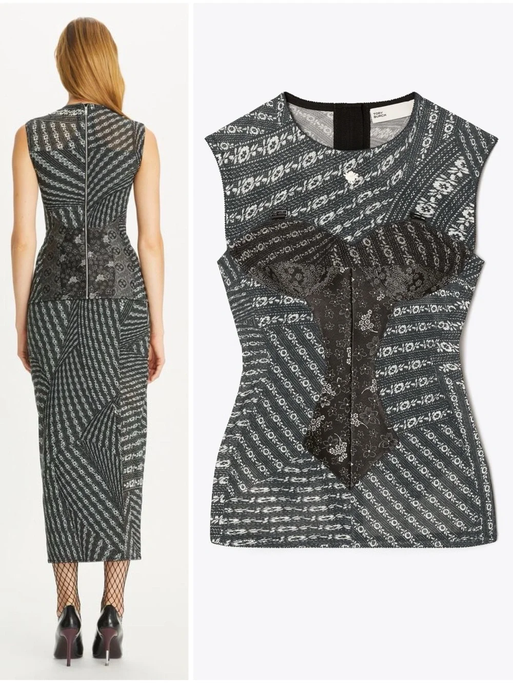Tory Burch Black and White Printed Sleeveless Camisole